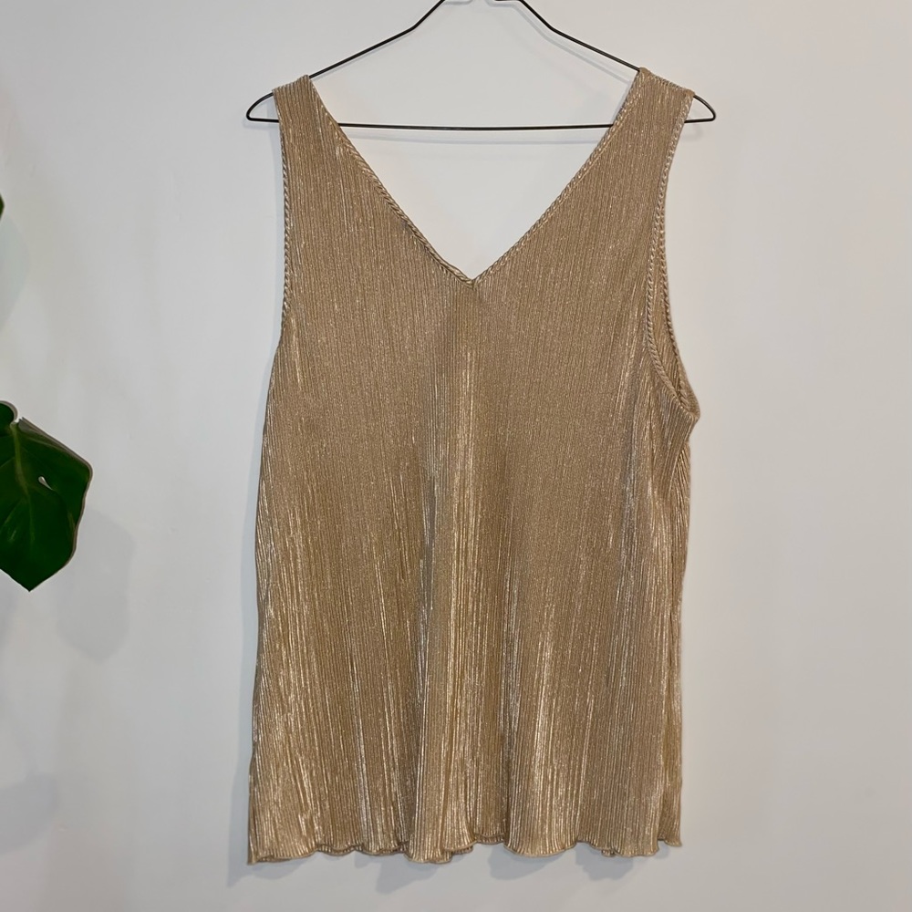 7th Ave New York & Co. Gold Sleeveless Pleated V-Neck